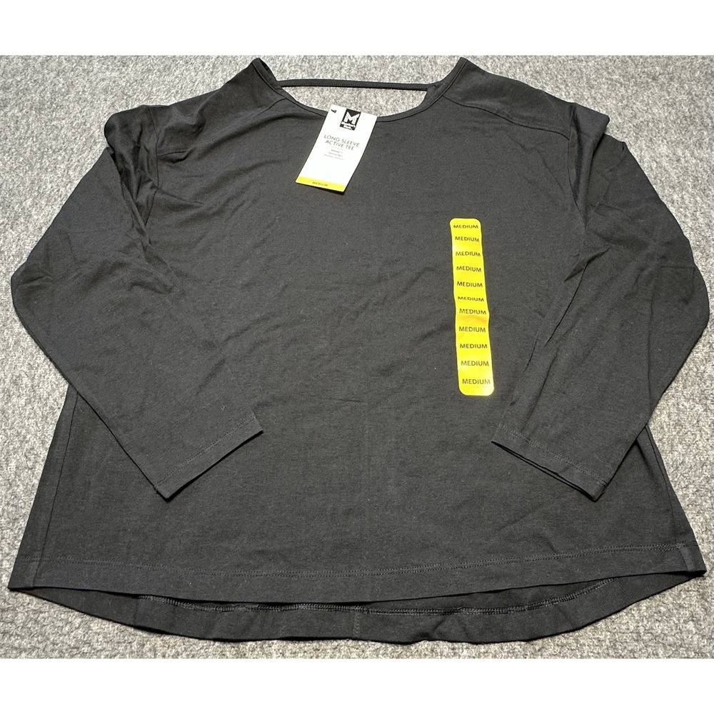 Members Mark Shirt Womens Medium Black Long Sleeve Relaxed Fit Keyhole Tee‎ New